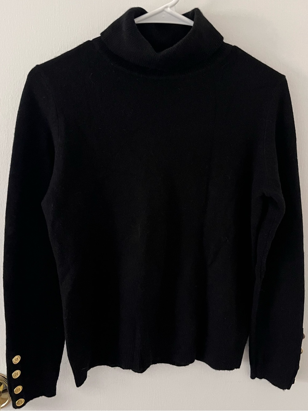 Chelsea & Theodore Black Turtleneck Sweater Gold Buttons Size Petite Medium PM